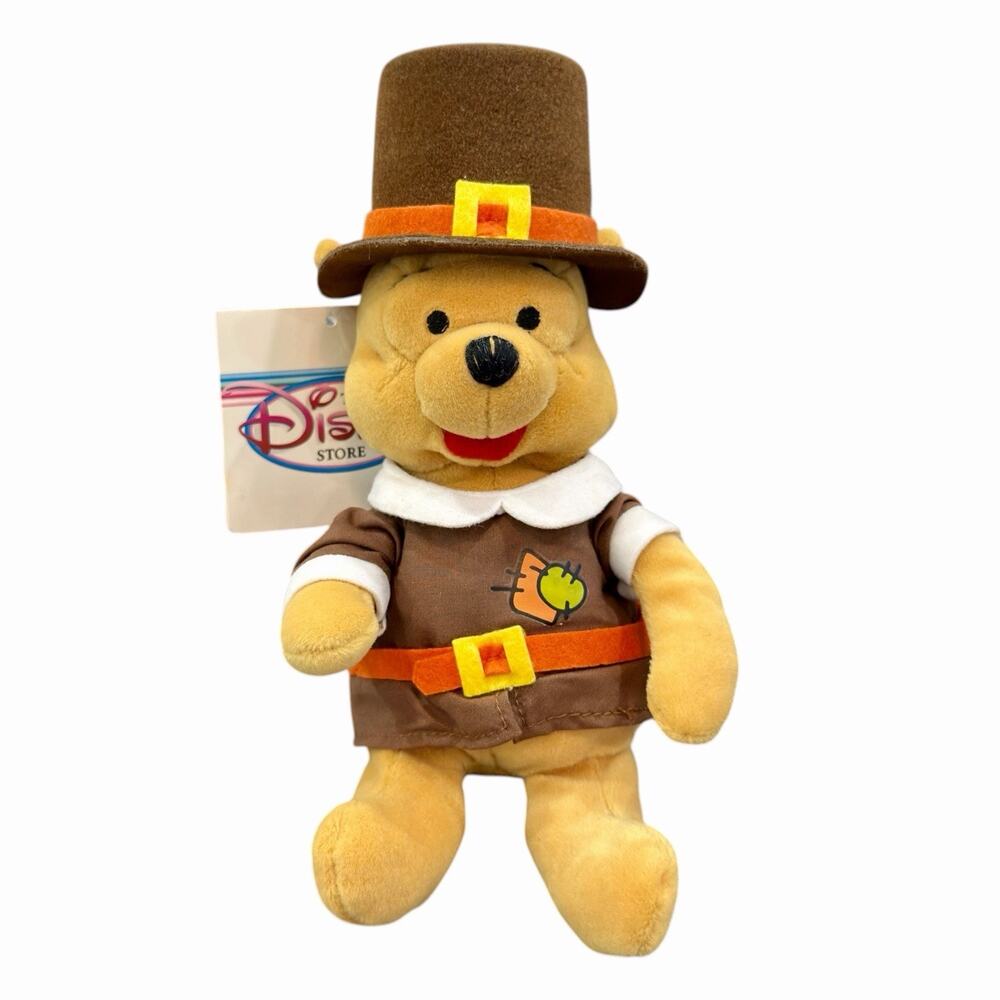 Vintage Disney Store Pilgrim Winnie the Pooh Thanksgiving Bean Bag Plush NWT